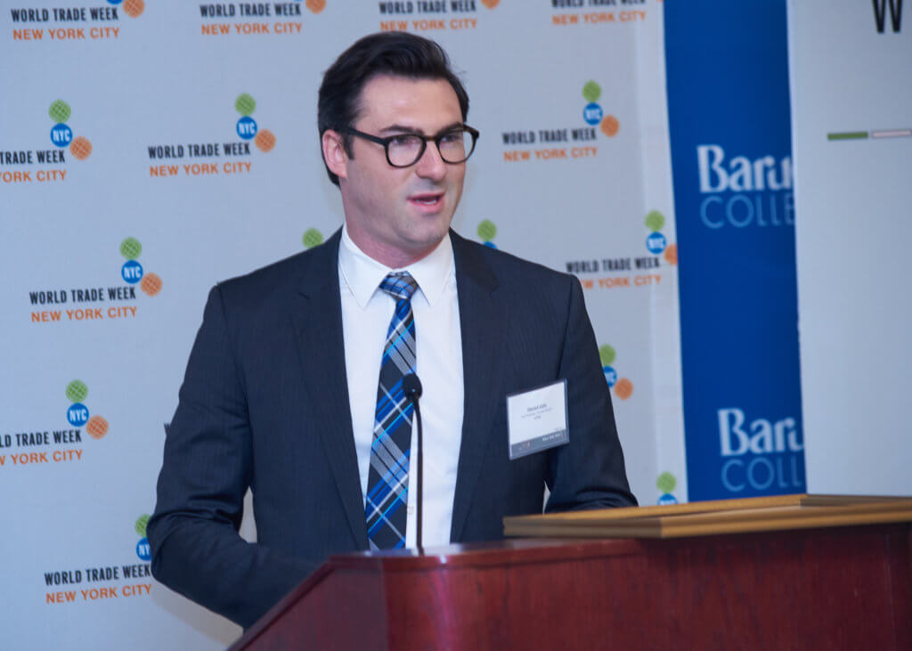 Daniel Lichi, Vice President of Channel Partner Strategy at Voxy, during his acceptance speech at the WTW NYC International Trade Awards